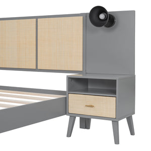 Bed Frame With 2 Nightstands Elegant Design With Lamps