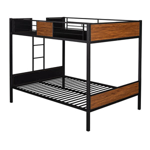 Full Over Full Bunk Bed Modern Style Steel Frame Bunk Bed With Safety Rail, Built-In Ladder For Bedroom - Brown