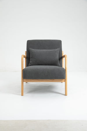 Mid-Century Modern Accent Chair With Wood Frame, Upholstered Living Room Chairs With Waist Cushion, Reading Armchair For Bedroom Sunroom