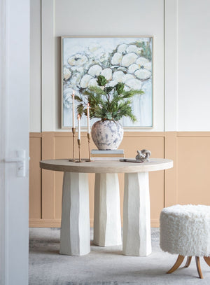 Decorative Dining Table With Wooden Top And Magnesium Base - Brown White