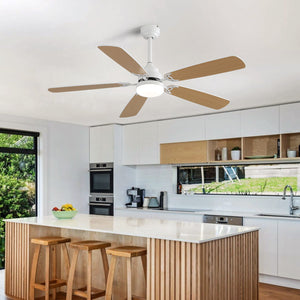 Indoor Modern 52" Ceiling Fan With Dimmable 6 Speed Wind 5 Blades Remote Control Reversible Dc Motor With LED Light - White