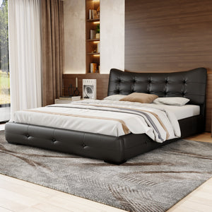 Queen Bed Modern Upholstered With Ergonomic Wingback Headboard, No Box Spring Needed - Black