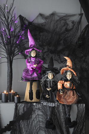 Halloween Witch Decor (Set of 3) - Black / Orange / Purple