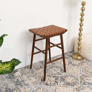 Maya - Genuine Leather Stool - Rustic / Tan