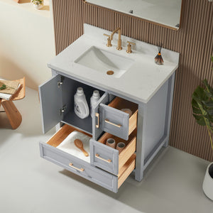 Fully Assembled Freestanding Single Sink Bathroom Vanity With 2 Handles Sets - Gray