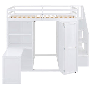 Loft Bed With Wardrobe, Desk And Shelves