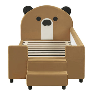 Upholstered Daybed With Bear Shaped Headboard, Hydraulic System And Breathable Mesh Fence