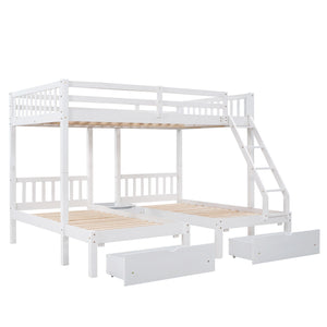 Triple Bunk Bed With Drawers And Guardrails