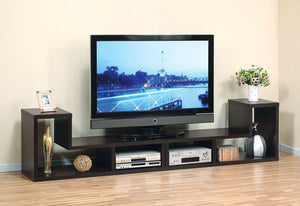 L Shape Geometric TV Stand Two Piece Extendable Media Furniture - Espresso