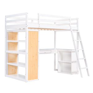 Loft Bed With Ladder, Shelves, And Desk