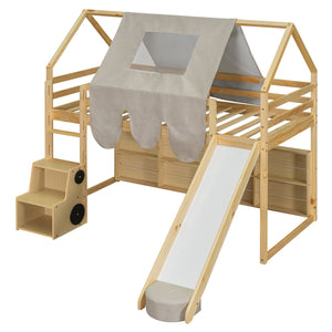 Loft Bed With House Shaped Frame And Tent