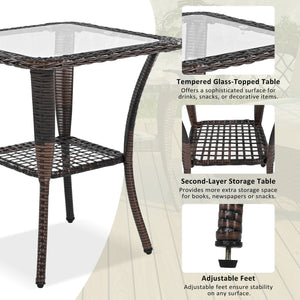 3 Piece Outdoor Chair & Table Set Chat Set, 2 Person Rattan Seating Group