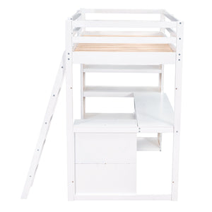 Loft Bed With Ladder, Shelves, And Desk