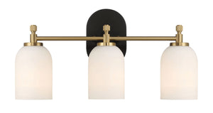 Meadows - 3 Lights Vanity Brush Bathroom Wall Light For Bathroom Over Mirror - Black / Gold / White