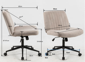 Cross Legged Office Chair, Wide Comfty Desk Chair, Vanity Home Chair, Armless Computer Task Chair With Wheels, Swivel And Height Adjustable - Beige