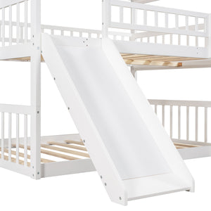 Triple Bed With Built-In Ladder And Slide, With Guardrails