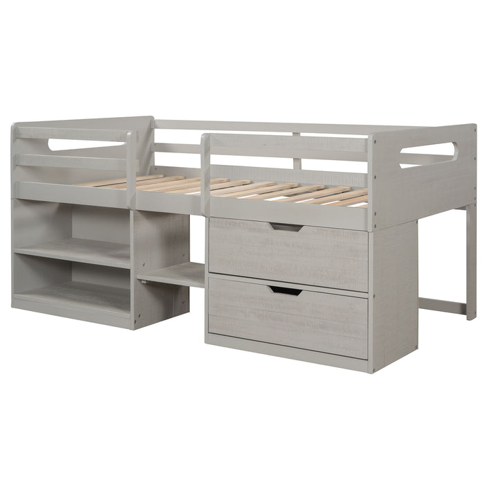 Loft Bed With Two Shelves And Two Drawers