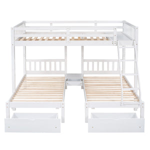 Triple Bunk Bed With Drawers And Guardrails