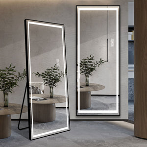 LED Mirror Full Length Mirror With Lights Wide Standing Tall Full Size Mirror For Bedroom Giant Full Body Mirror Large Floor Mirror With Lights Stand Up Dressing, Big Lighted Mirror - Black