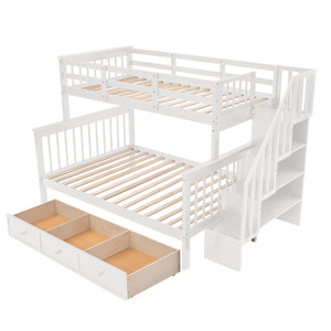 Stairway Bunk Bed With Storage And Guard Rail For Bedroom