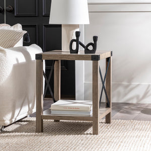 Rustic Industrial X 2 Tier Side Table - Gray Wash