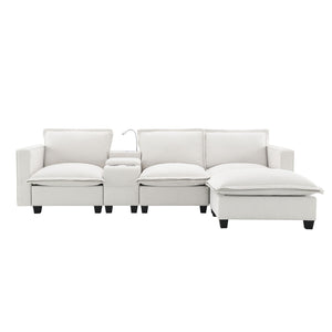 Modern Sectional Cloud Sofa With Console USB Charger Reading Light Cup Holder, Wide Seat 4 Seat Modular Couch Storable Indoor Funiture