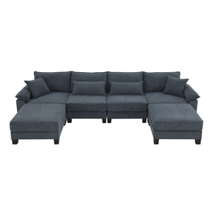 Wide Seat Modular Sectional Bed Sleeper Couch Set With Armrest Pillow 6 Seat, Free Combination Sofa With Ottomans Oversized