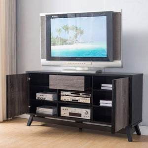 Sideboard TV Stand Buffet With 2 Doors 1 Drawer And 6 Shelves - Black / Gray