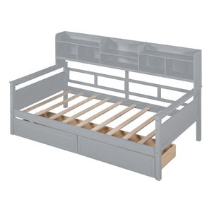 Daybed, Slat Support, With Bedside Shelves And 2 Drawers
