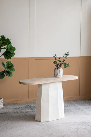 Decorative Console Table With Wooden Top And Magnesium Base - Brown White