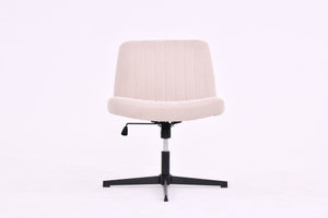 Cross Legged Office Chair, Wide Comfty Desk Chair, Vanity Home Chair No Wheels Armless Computer Task Chair, Swivel And Height Adjustable - Beige