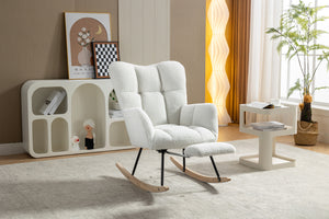 Teddy Fabric Rocking Chair With Adjustable Footrest - Ivory