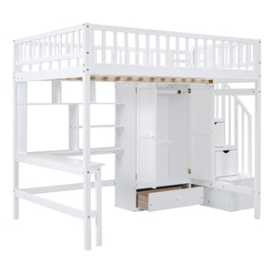 Loft Bed With Bookshelf, Drawers, Desk, And Wardrobe