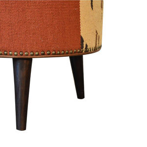 Durrie & Leather Mixed Footstool - Brown