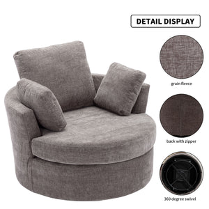 Oversize Round Swivel Chair Cozy Club 360 Degrees Swivel Sofa With 3 Pillows Chenille Fabric For Living Room