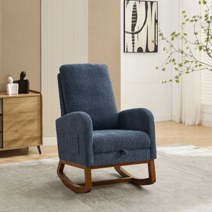 Rocking High Back Glider Chair With Retractable Footrest, Side Pocket