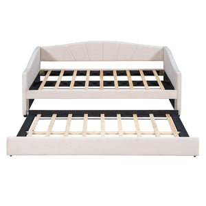 Upholstered Daybed Sofa Bed With Trundle Bed And Wood Slat