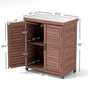 Potting Bench With Storage Cabinet And Metal Table Top For Outdoor