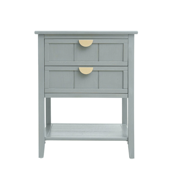 2 Drawer Side Table, American Style, End Table, Suitable For Bedroom, Living Room, Study