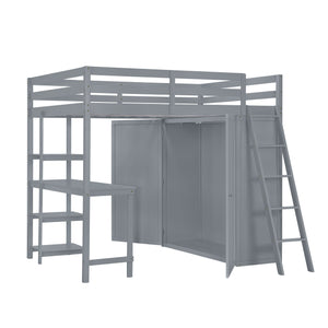Loft Bed With Wardrobe And Desk And Shelves