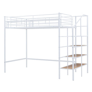 Loft Bed With Upper Grid Storage Shelf And Lateral Storage Ladder
