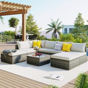 8 Pieces Outdoor Patio Furniture Conversation Wicker Sofa Set