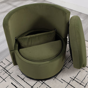 Upholstered Barrel Accent Chair With Ottoman And Storage