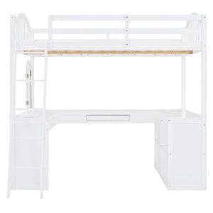 Loft Bed With Drawers, Cabinet, Shelves With Desk