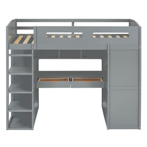 Loft Bed With Desk, Wardrobes, 4 Drawers And 4 Shelves