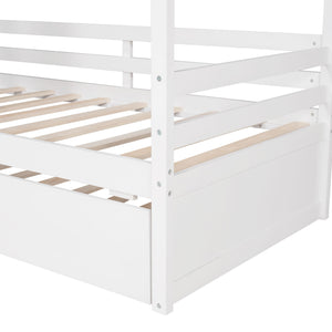 Twin Size Classic House Bed With Twin Size Trundle - White