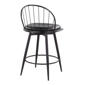 Riley - Farmhouse Fixed Height Counter Stool With Swivel With Round Footrest (Set of 2) - Matte Black