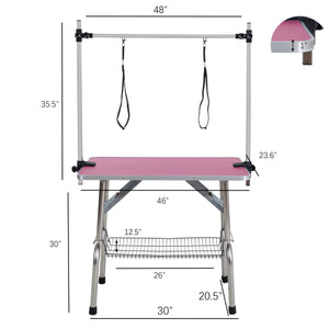 Folding Dog Pet Grooming Table Stainless Steel Frame Rubber Mat On Board With Adjustable Arm And Clamps Pet Dog Cat Grooming Table