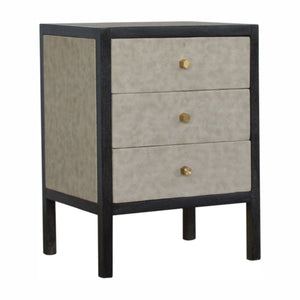 Faux Leather Nightstand, 3 Drawer - Black
