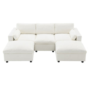 Modular Sectional With Storage Pockets, 5 Seat U Shaped Couch Set With Pillows, Free Combination Modern Cloud Sofa With 2 Movable Ottoman